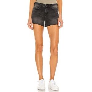 L'AGENCE Audrey Mid-Rise Charcoal Denim Frayed Raw Hem Shorts Vintage Black - 29